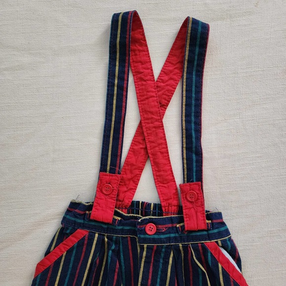 Vintage Oshkosh Primary Striped Suspender Pants 2t - Picture 2 of 7